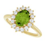 10K Gold Emerald Natural Peridot & Lab-Grown Diamond Halo-Style Ring - Yellow Gold - view 5