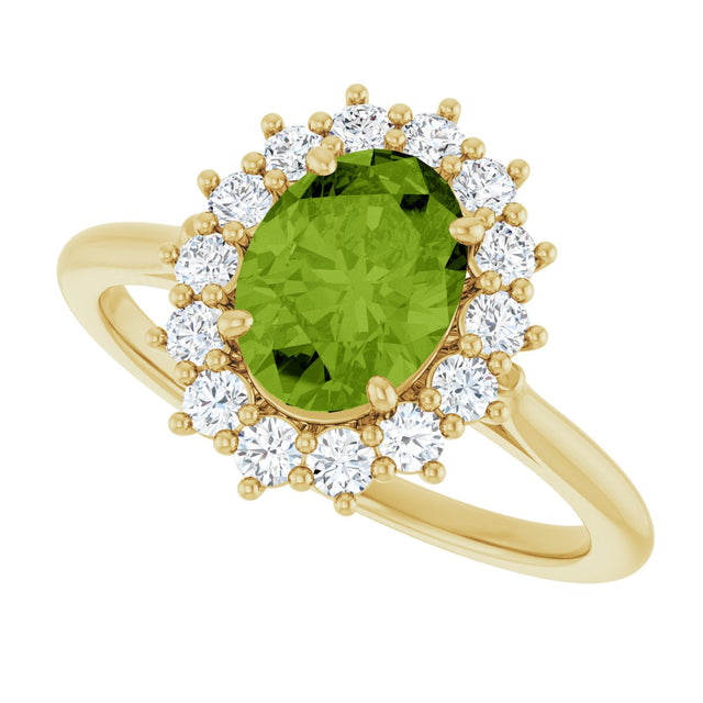 10K Gold Emerald Natural Peridot & Lab-Grown Diamond Halo-Style Ring - Yellow Gold - view 5