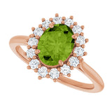 14K Gold Emerald Natural Peridot & Lab-Grown Diamond Halo-Style Ring - Rose Gold - view 5