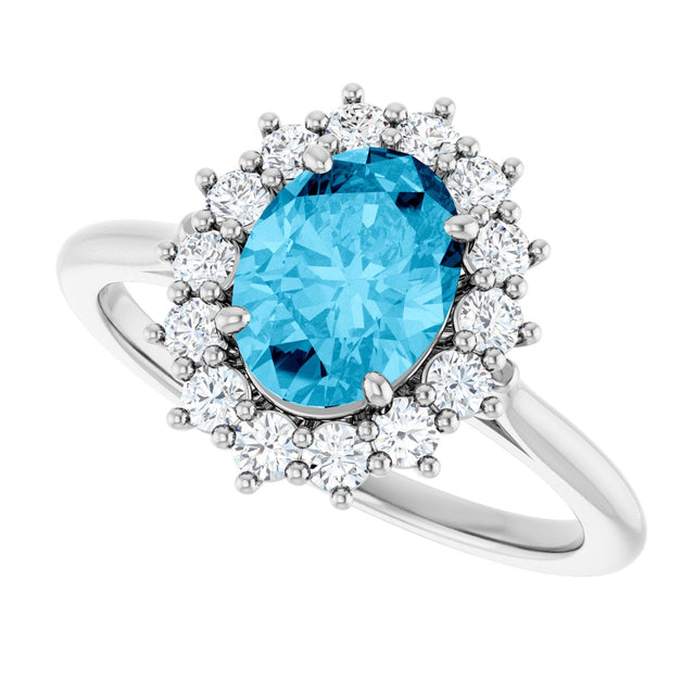 10K Gold Emerald Lab-Grown Diamond Halo-Style Ring - White Gold - view 5