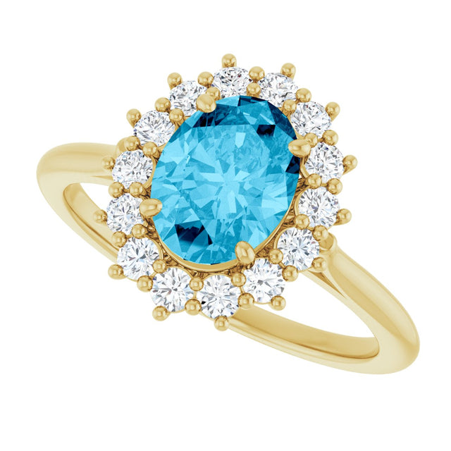 10K Gold Emerald Lab-Grown Diamond Halo-Style Ring - Yellow Gold - view 5