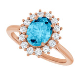 14K Gold Emerald Lab-Grown Diamond Halo-Style Ring - Rose Gold - view 5