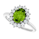 14K Gold Oval Natural Peridot & Natural Diamond Halo-Style Ring - White Gold - view 5