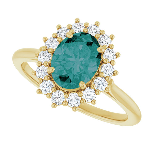 14K Gold Oval Natural Diamond Halo-Style Ring - Yellow Gold - view 5