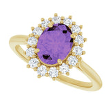 14K Gold Oval Natural Amethyst & Natural Diamond Halo-Style Ring – 8x6mm - Yellow Gold - view 5