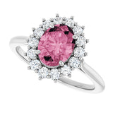 14K Gold Oval Natural Pink Tourmaline & Natural Diamond Halo-Style Ring - White Gold - view 5