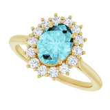 14K Gold Oval Natural Blue Zircon & Natural Diamond Halo-Style Ring - Yellow Gold - view 5