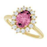 14K Gold Oval Natural Pink Tourmaline & Natural Diamond Halo-Style Ring - Yellow Gold - view 5