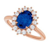 14K Gold Oval Lab-Grown Blue Sapphire & Natural Diamond Halo-Style Ring – 8x6mm - Rose Gold - view 5