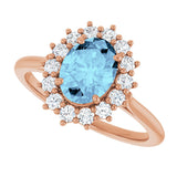 14K Gold Oval Natural Aquamarine & Natural Diamond Halo-Style Ring - Rose Gold - view 5