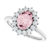 Platinum Oval Natural Pink Morganite & Natural Diamond Halo-Style Ring - view 5