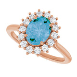 14K Gold Oval Natural Swiss Blue Topaz & Natural Diamond Halo-Style Ring – 8x6mm - Rose Gold - view 5