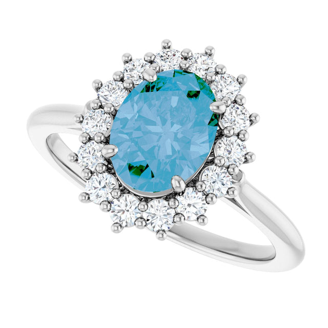 Platinum Oval Natural Swiss Blue Topaz & Natural Diamond Halo-Style Ring - view 5