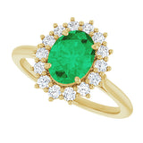 14K Gold Oval Lab-Grown Emerald & Natural Diamond Halo-Style Ring – 8x6mm - Yellow Gold - view 5