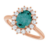 14K Gold Oval Natural Diamond Halo-Style Ring - Rose Gold - view 5