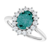 Platinum Oval Natural Diamond Halo-Style Ring - view 5