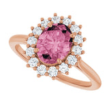 14K Gold Oval Natural Pink Tourmaline & Natural Diamond Halo-Style Ring - Rose Gold - view 5