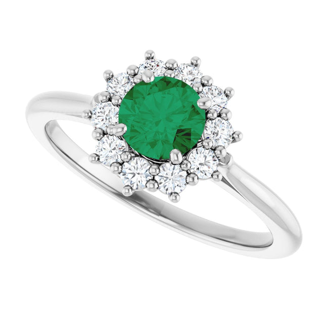Platinum Emerald Lab-Grown Emerald & Lab-Grown Diamond Halo-Style Ring - view 5