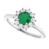 14K Gold Emerald Lab-Grown Emerald & Lab-Grown Diamond Halo-Style Ring - White Gold - view 5