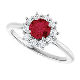 14K Gold Emerald Lab-Grown Ruby & Lab-Grown Diamond Halo-Style Ring - White Gold - view 5