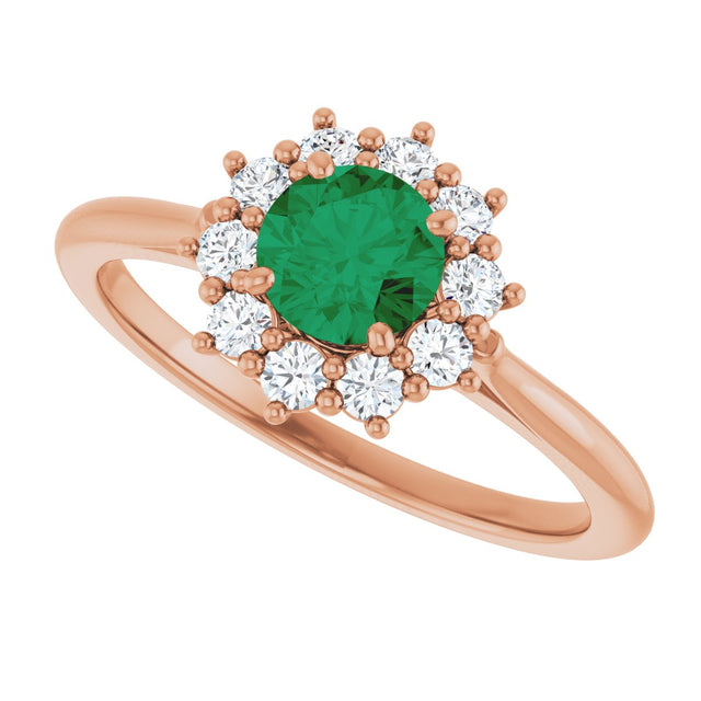 14K Gold Emerald Lab-Grown Emerald & Lab-Grown Diamond Halo-Style Ring - Rose Gold - view 5