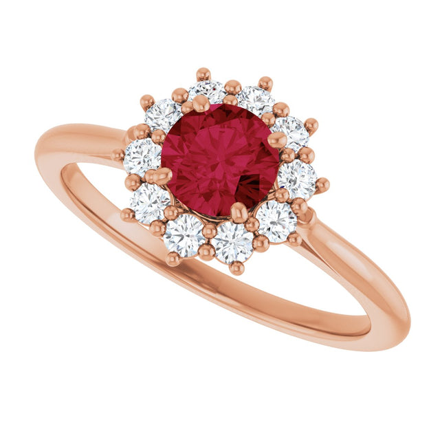 14K Gold Emerald Lab-Grown Ruby & Lab-Grown Diamond Halo-Style Ring - Rose Gold - view 5