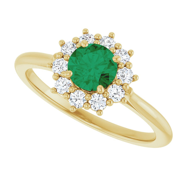 14K Gold Emerald Lab-Grown Emerald & Lab-Grown Diamond Halo-Style Ring - Yellow Gold - view 5