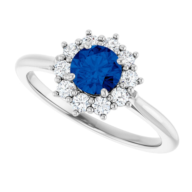 14K Gold Emerald Lab-Grown Blue Sapphire & Lab-Grown Diamond Halo-Style Ring - White Gold - view 5