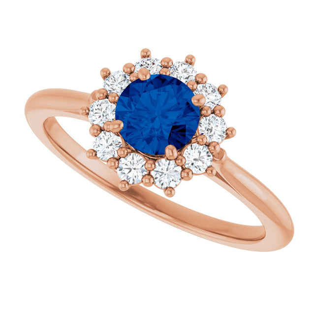 14K Gold Emerald Lab-Grown Blue Sapphire & Lab-Grown Diamond Halo-Style Ring - Rose Gold - view 5