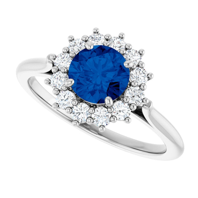 10K Gold Emerald Lab-Grown Blue Sapphire & Lab-Grown Diamond Halo-Style Ring - White Gold - view 5