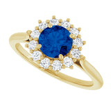 10K Gold Emerald Lab-Grown Blue Sapphire & Lab-Grown Diamond Halo-Style Ring - Yellow Gold - view 5