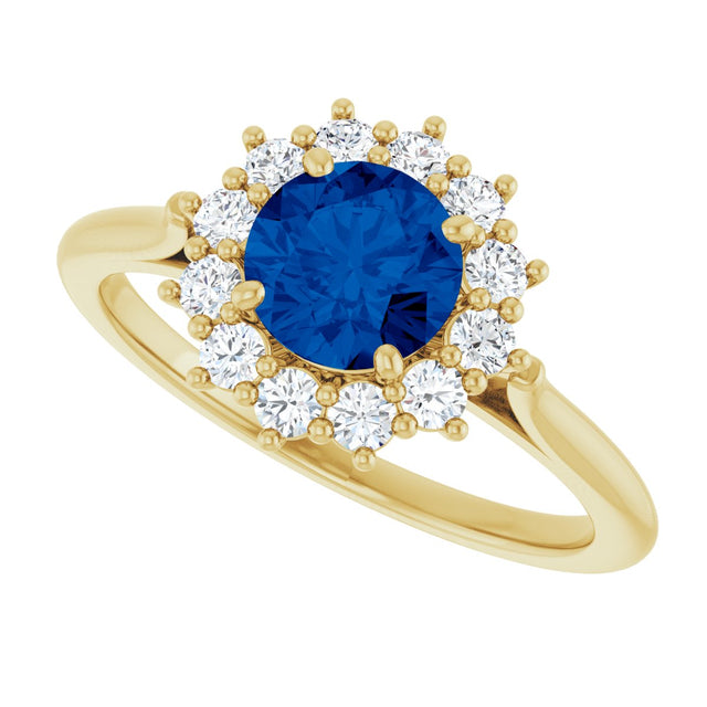 10K Gold Emerald Lab-Grown Blue Sapphire & Lab-Grown Diamond Halo-Style Ring - Yellow Gold - view 5