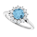 10K Gold Emerald Natural Sky Blue Topaz & Lab-Grown Diamond Halo-Style Ring - White Gold - view 5