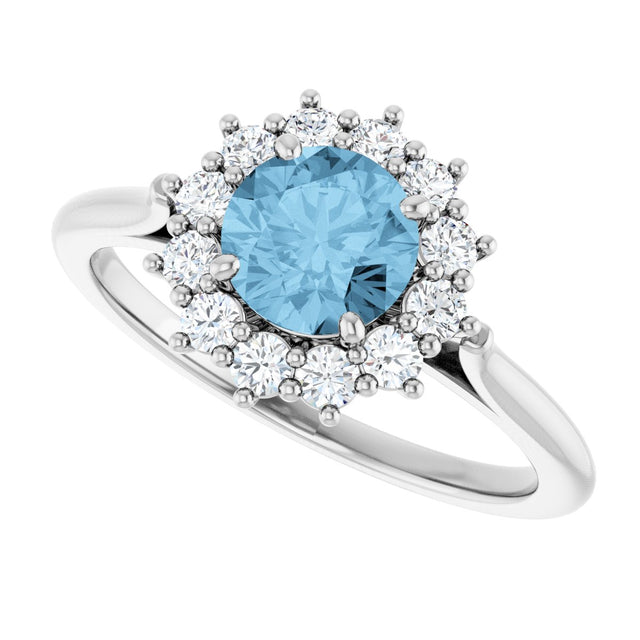 10K Gold Emerald Natural Sky Blue Topaz & Lab-Grown Diamond Halo-Style Ring - White Gold - view 5