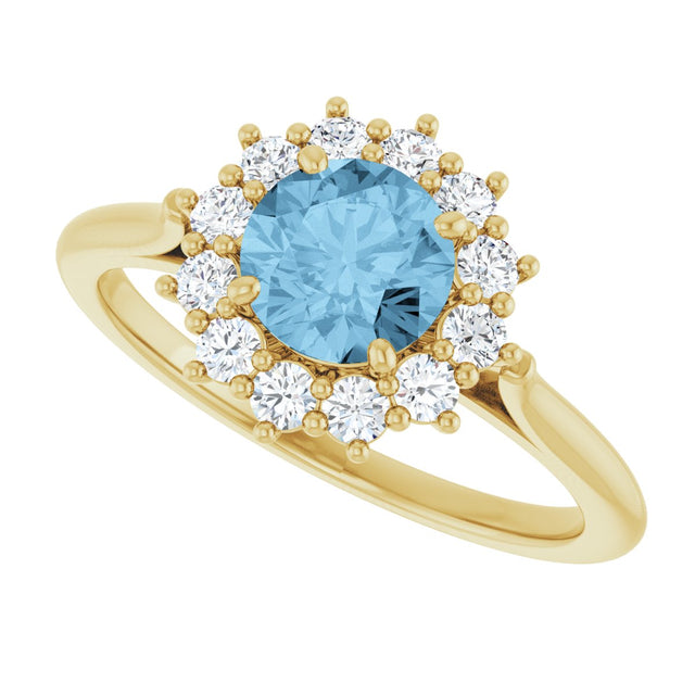 10K Gold Emerald Natural Sky Blue Topaz & Lab-Grown Diamond Halo-Style Ring - Yellow Gold - view 5