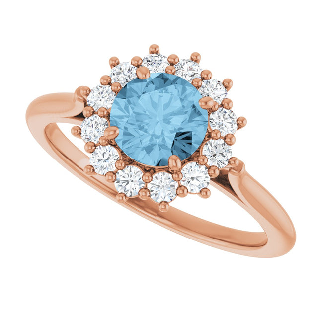 14K Gold Emerald Natural Sky Blue Topaz & Lab-Grown Diamond Halo-Style Ring - Rose Gold - view 5