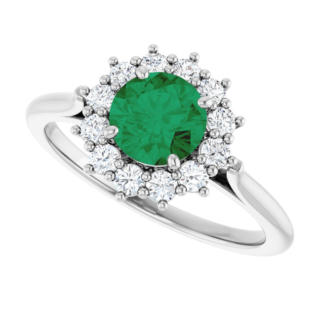 14K Gold Emerald Lab-Grown Emerald & Lab-Grown Diamond Halo-Style Ring - White Gold - view 5
