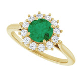 14K Gold Emerald Lab-Grown Emerald & Lab-Grown Diamond Halo-Style Ring - Yellow Gold - view 5