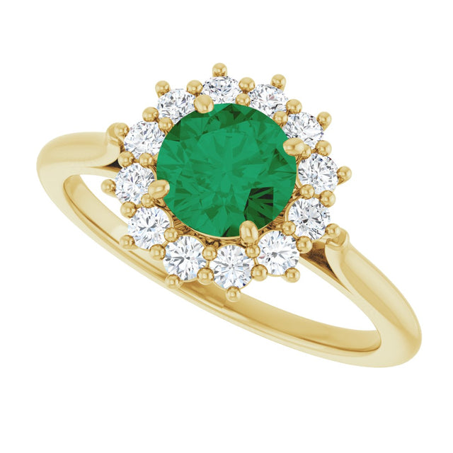 14K Gold Emerald Lab-Grown Emerald & Lab-Grown Diamond Halo-Style Ring - Yellow Gold - view 5