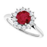 10K Gold Emerald Lab-Grown Ruby & Lab-Grown Diamond Halo-Style Ring - White Gold - view 5