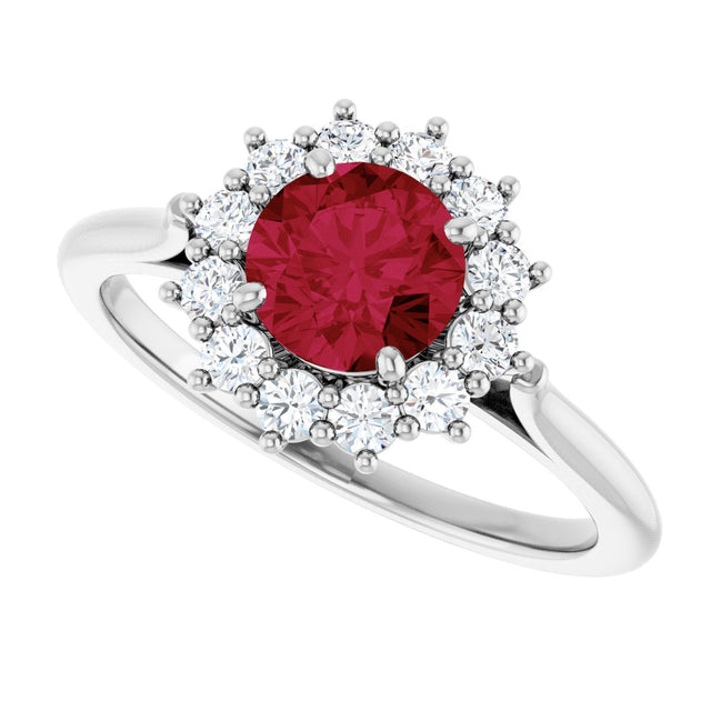 10K Gold Emerald Lab-Grown Ruby & Lab-Grown Diamond Halo-Style Ring - White Gold - view 5