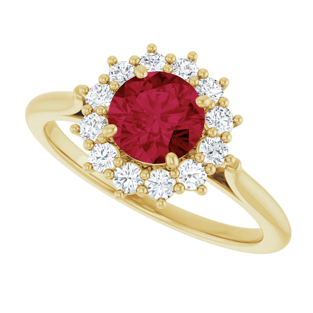 10K Gold Emerald Lab-Grown Ruby & Lab-Grown Diamond Halo-Style Ring - Yellow Gold - view 5