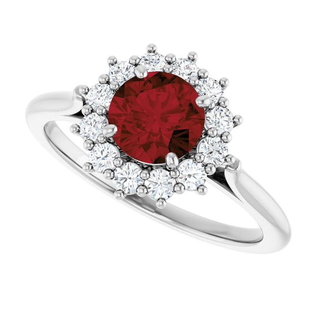 10K Gold Emerald Natural Mozambique Garnet & Lab-Grown Diamond Halo-Style Ring - White Gold - view 5