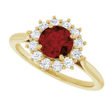 10K Gold Emerald Natural Mozambique Garnet & Lab-Grown Diamond Halo-Style Ring - Yellow Gold - view 5