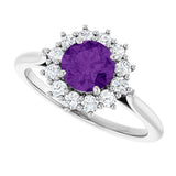 10K Gold Emerald Natural Amethyst & Lab-Grown Diamond Halo-Style Ring - White Gold - view 5