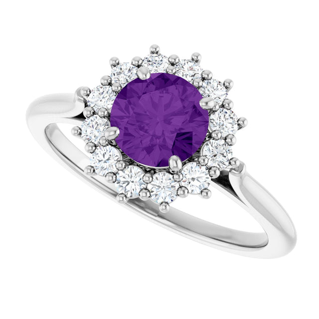 10K Gold Emerald Natural Amethyst & Lab-Grown Diamond Halo-Style Ring - White Gold - view 5