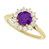 10K Gold Emerald Natural Amethyst & Lab-Grown Diamond Halo-Style Ring - Yellow Gold - view 5