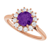 14K Gold Emerald Natural Amethyst & Lab-Grown Diamond Halo-Style Ring - Rose Gold - view 5