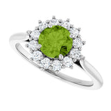 10K Gold Emerald Natural Peridot & Lab-Grown Diamond Halo-Style Ring - White Gold - view 5
