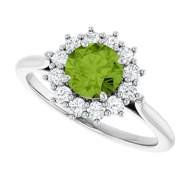 10K Gold Emerald Natural Peridot & Lab-Grown Diamond Halo-Style Ring - White Gold - view 5
